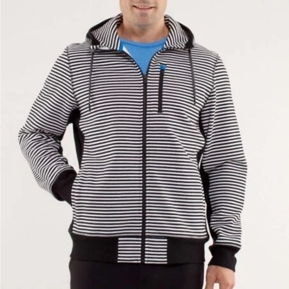 lululemon athletica Black and White Striped Jacket Men Sequence Hoodie Size Sm